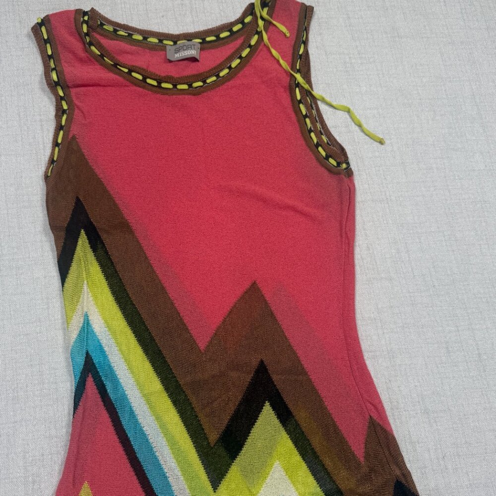 Sport Missoni Sleeveless Chevron Knit Dress Pink Multicolor Midi Size XS - Picture 3 of 16